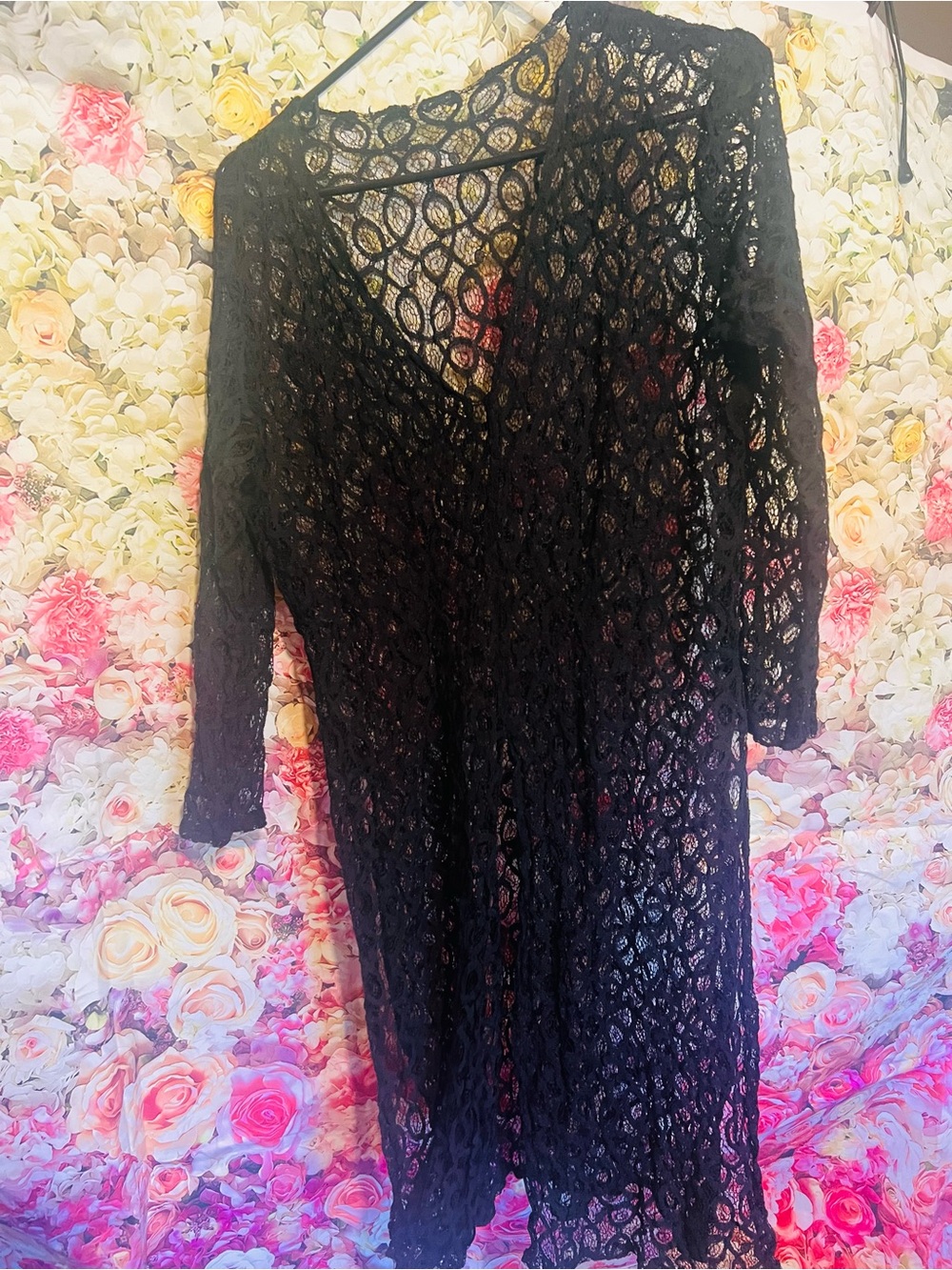 Black Crochet Long top front opening